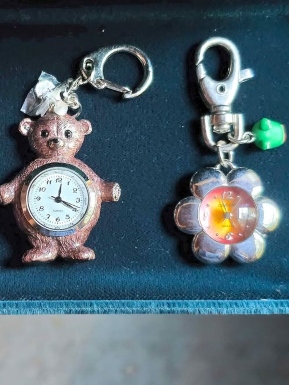 Vintage Lot of Keychain Watches Pink Heart, Teddy Bear & Flower with Frog Charm